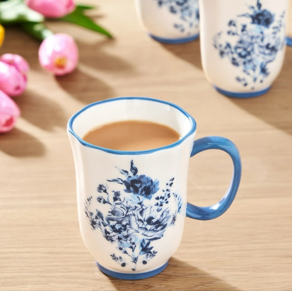 ❤️ 2025 Set Of 4 Pioneer Woman Delilah Blue and White Floral Dining Mug